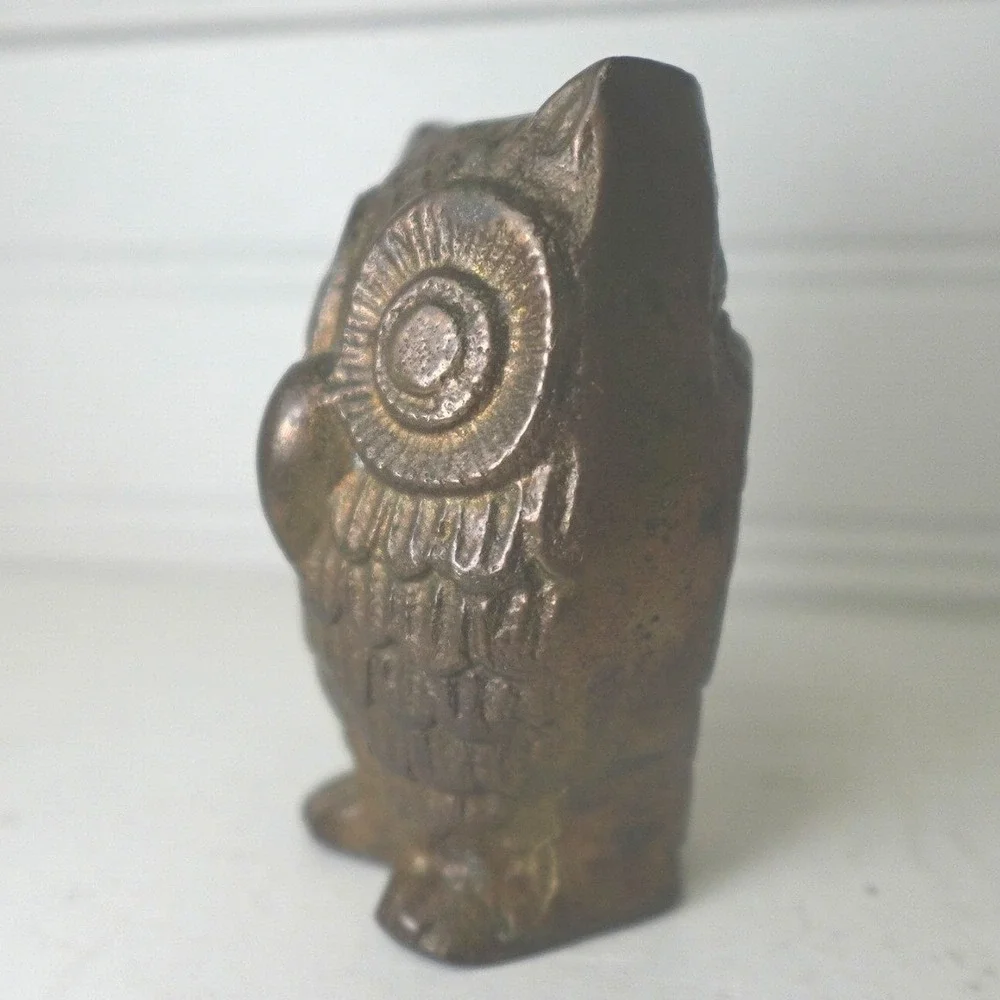 Vintage Brass Owl Paperweight 3 inch Solid 5 ounce‎ Home Office Bird Decor